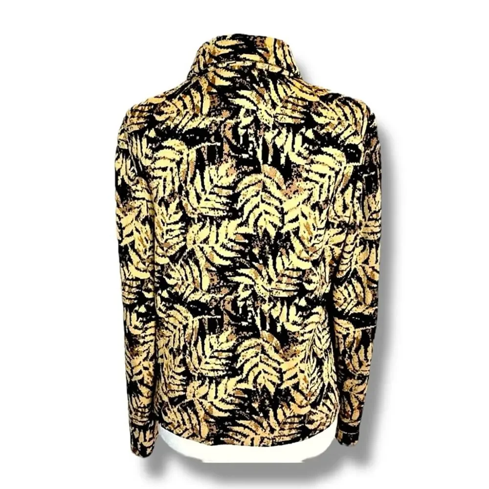 St. JOHN COLLECTION  tan & Black Leaf print Zip Front Cardigan Size 6